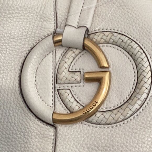 AUTHENTIC GUCCI HANDBAG SHOULDER TOTE OFF WHITE LEATHER - Picture 9 of 15